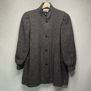 Vintage Gallery Herringbone Tweed Coat Usa Unique Multicolor Speckled Wool M/L